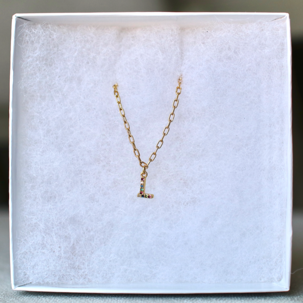 18k Gold Plated Rainbow Initial Necklace